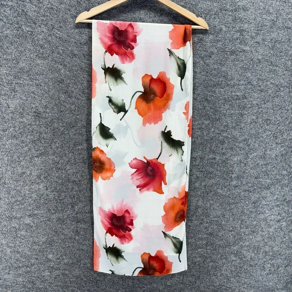Loft Scarf Women White Floral Silk Rectangle Scarf Multifunctional Neck Warmer
